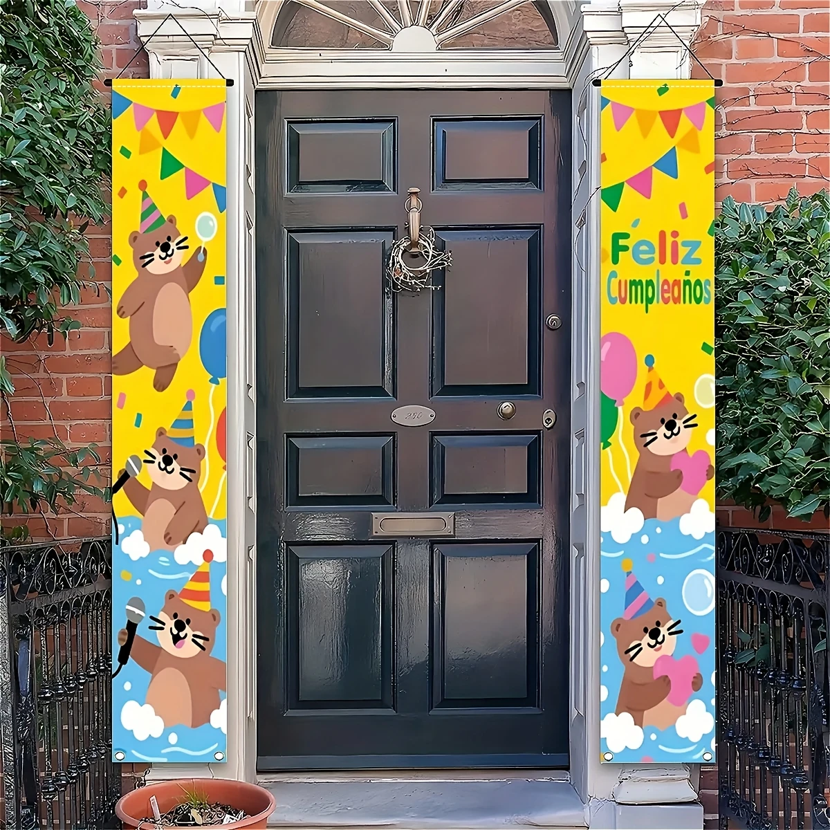 2Pcs Spanish Style Happy Birthday Decor, Front Door Welcome Hanging Couplets & Banners, for Indoor Living Room Home, 12x71in