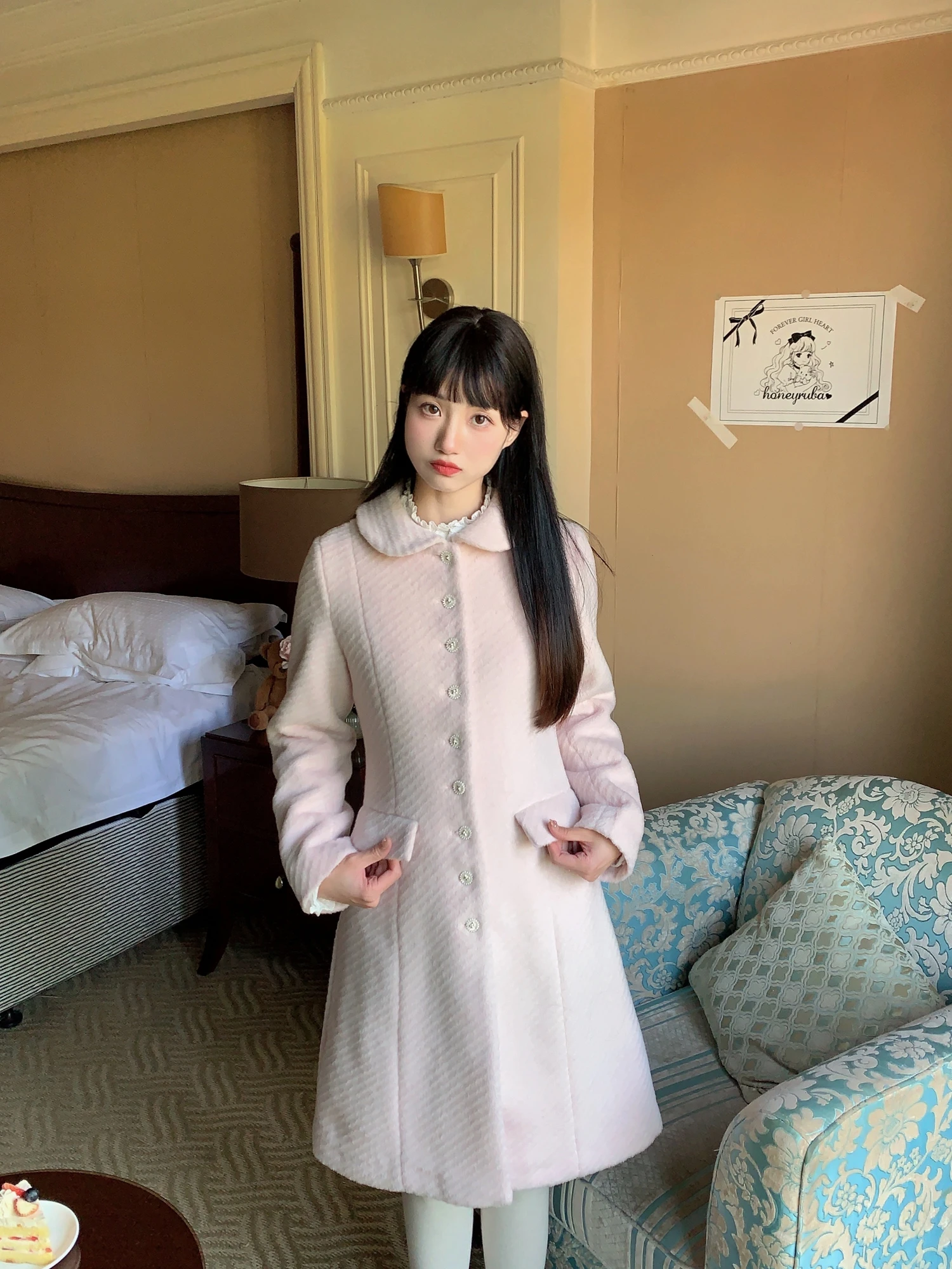 

Пальто Honeyrubao в стиле ретро с воротником-стойкой, приталенное, А-силуэт, шерстяное, элегантное, женское, из полиэфирного волокна, зимняя верхняя одежда