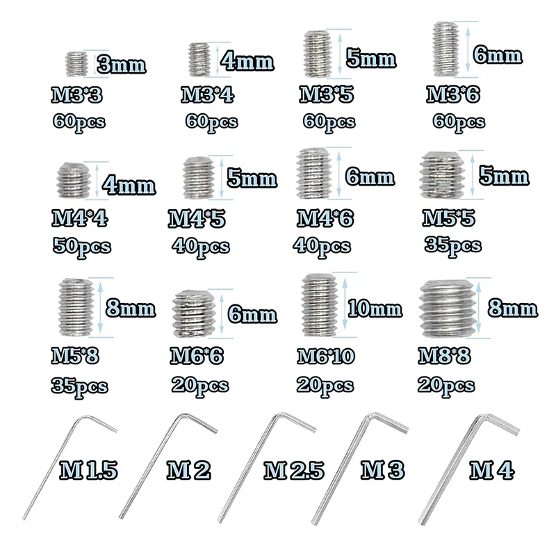 505 pcs, Set Screws, Grub Screw, Set Screws Assortment Kit M3 M4 M5 M6 M8 for Home Repair, Repair Furniture, Electronic Product