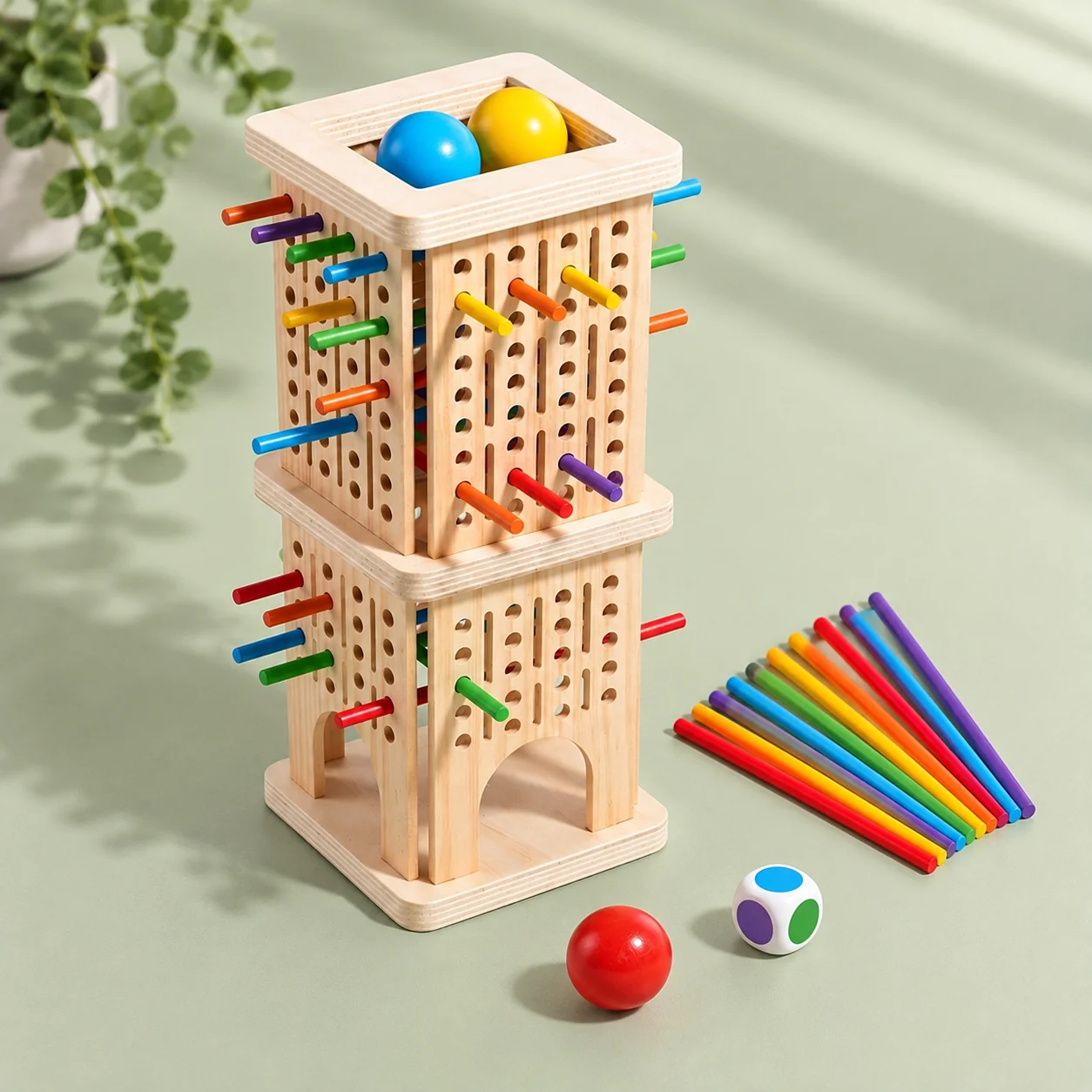 Dice Tower Wooden - Colorful Wooden Stick Tower Challenge with