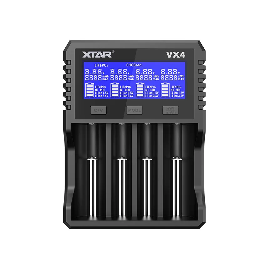 Imagem -02 - Xtar Vx4 18650 Carregador de Bateria Recarregável Aaa aa Li-ion Ni-mh Lifepo4 Bateria 20w Carregamento Rápido com Display Lcd Led