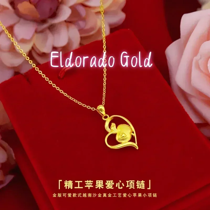 

Золотое ожерелье Eldorado Gold в японском и корейском стиле, 9999 пробы, 24K, из настоящего золота, женское, с подвеской в виде яблока, ожерелье «Любовь» для женщин