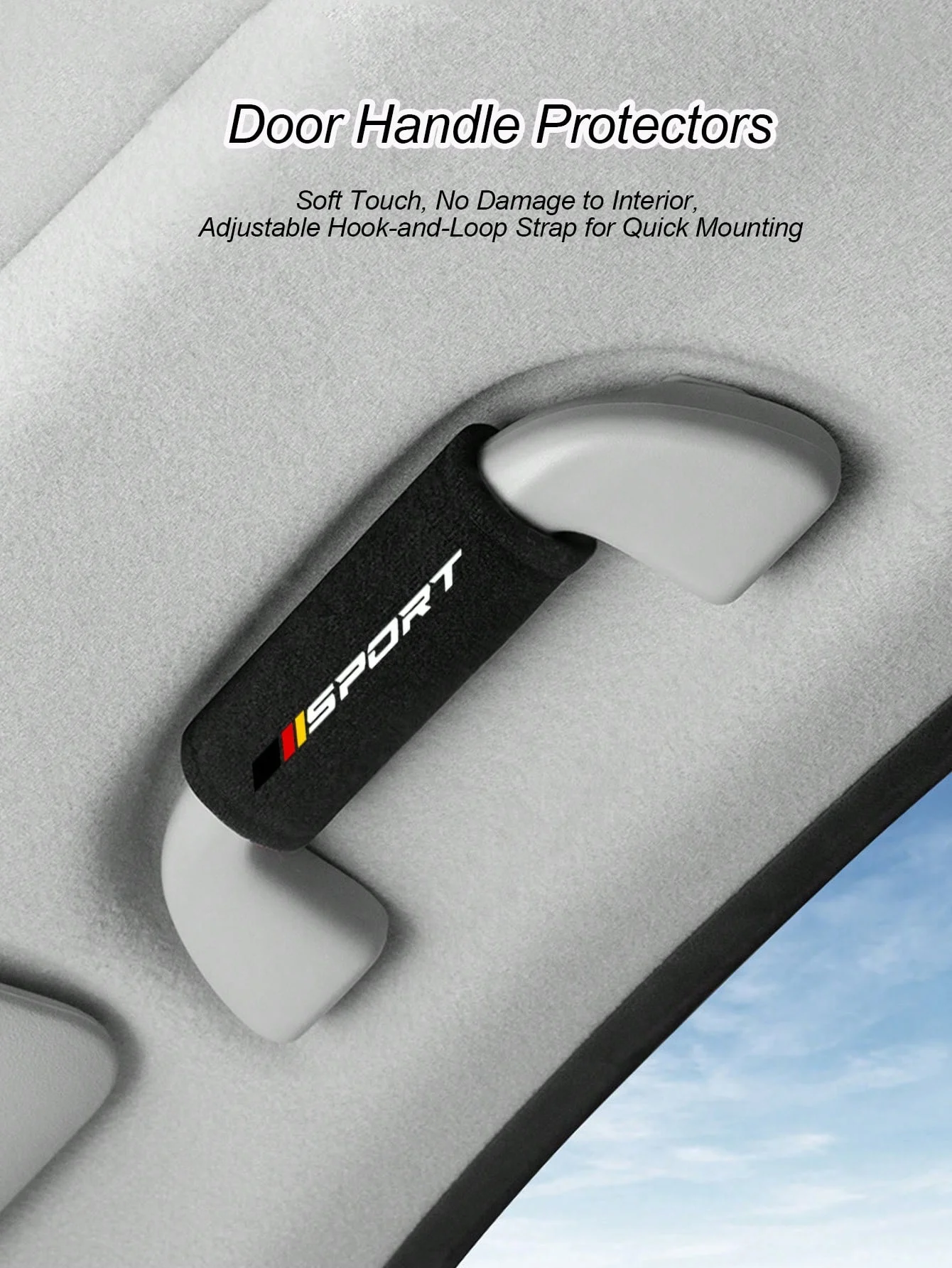 Car Door & Roof Handle Covers – Soft Plush Interior Grip Protectors with Sport Logo, Anti-, Sweat-Absorbent, Durable for All Sea