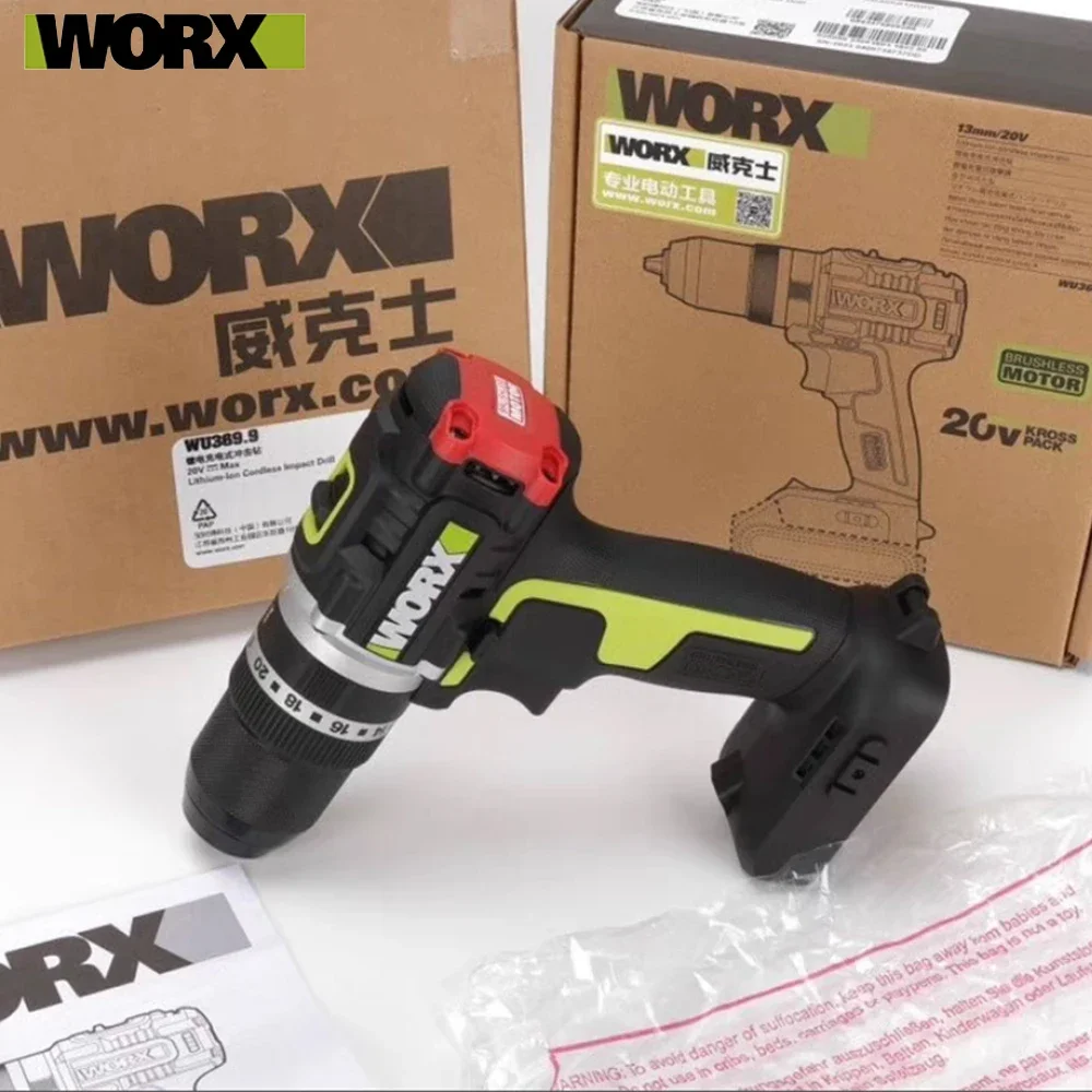 WORX WU369 Cordless Impact Drill Brushless Motor Max 60Nm 2100rpm 33600bpm Multifuncitonal Share 20V Green Battery Platform