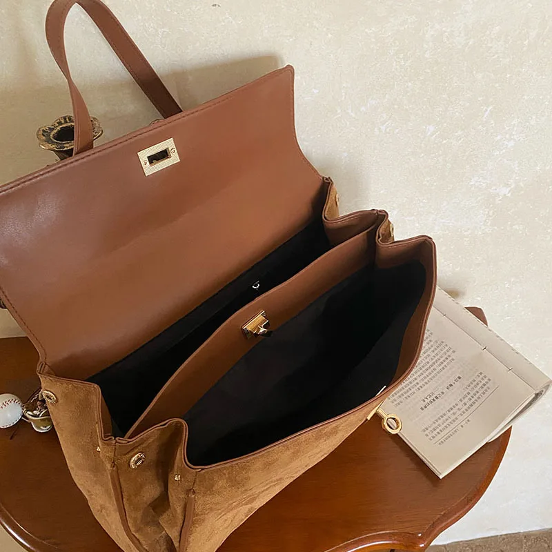 

Замшевая сумка-тоут в стиле ретро, женская большая вместительная сумка для подмышек, осенне-зимняя темпераментная универсальная сумка через плечо на одно плечо