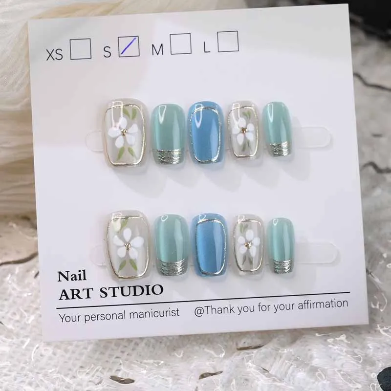 

10 Pcs Long Island Iced Tea Women Handmade Press on Nails Short Style Cat Eye Nails Patch Detachable Fake Nail Art Patches