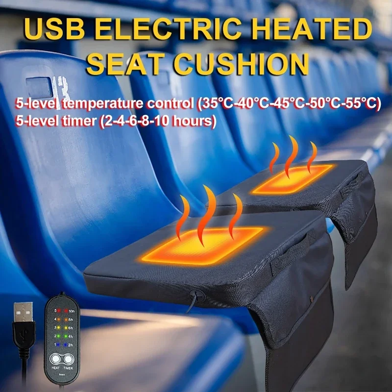 Outdoor Heated Seat Cushion With Backrest 5 Heating Speed Timer Portable USB Electric Seat Pad Warm Cushion Hiking Camping