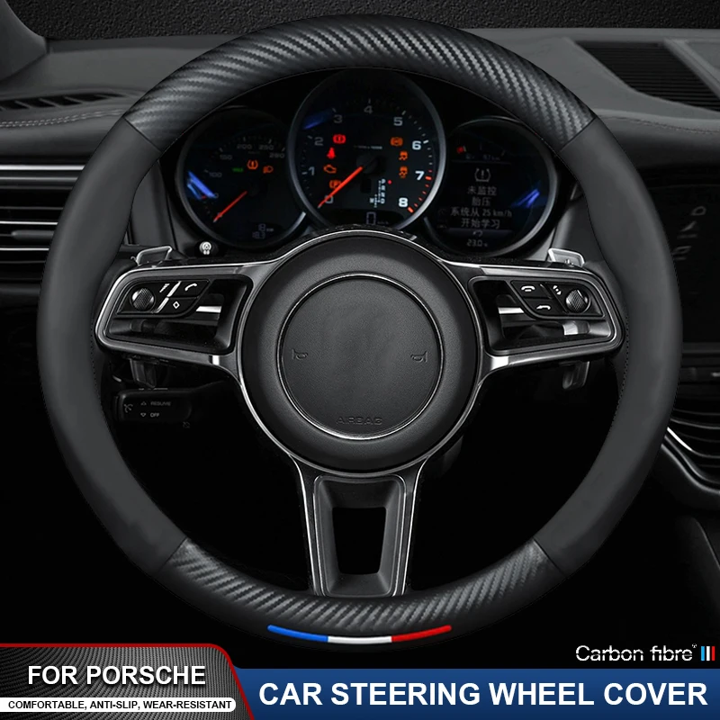 

Carbon Fiber Leather Car Steering Wheel Cover For Porsche Cayman Cayenne Panamera Taycan Macan Boxter Carrera-GT 944 911 718 991