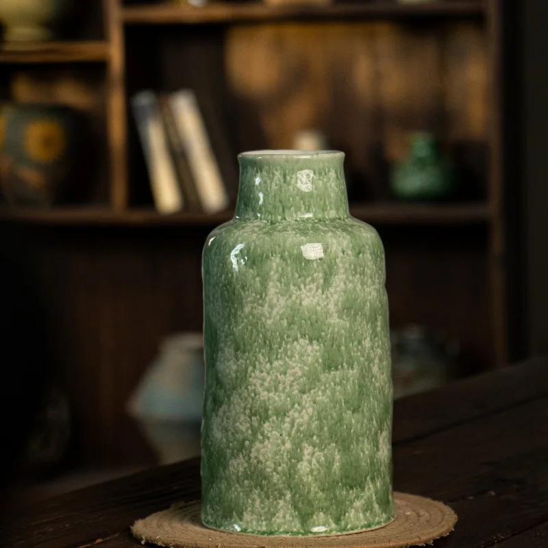 Jingdezhen French ceramic vase Zen retro flower hydroponic flower ware living room entrance niche green elf bottle