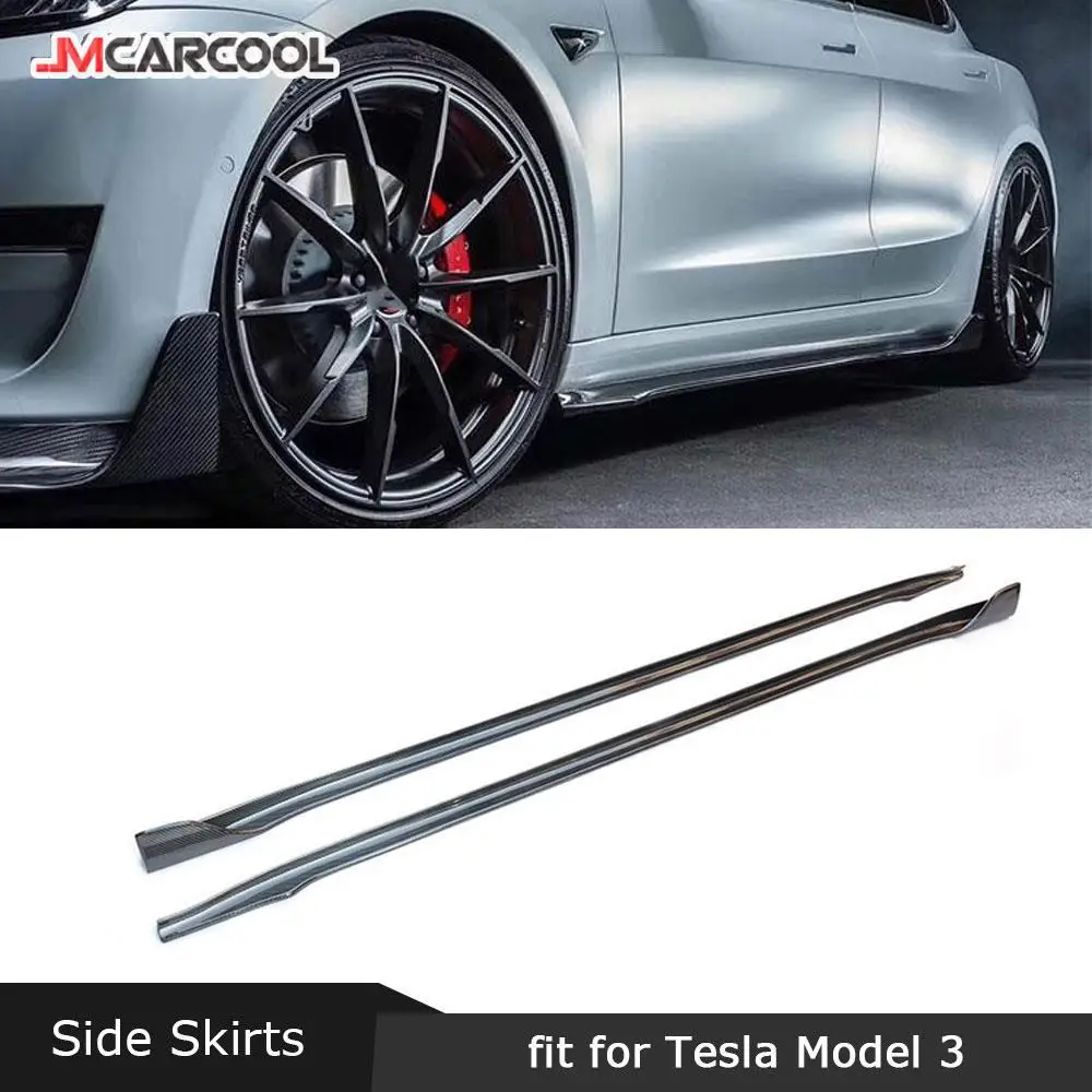 

JMCARCOOL For Tesla Model 3 2017 2018 2019 2020 Side Skirts Carbon Fiber Door Bumper Lip Aprons Extension Guard Car Styling