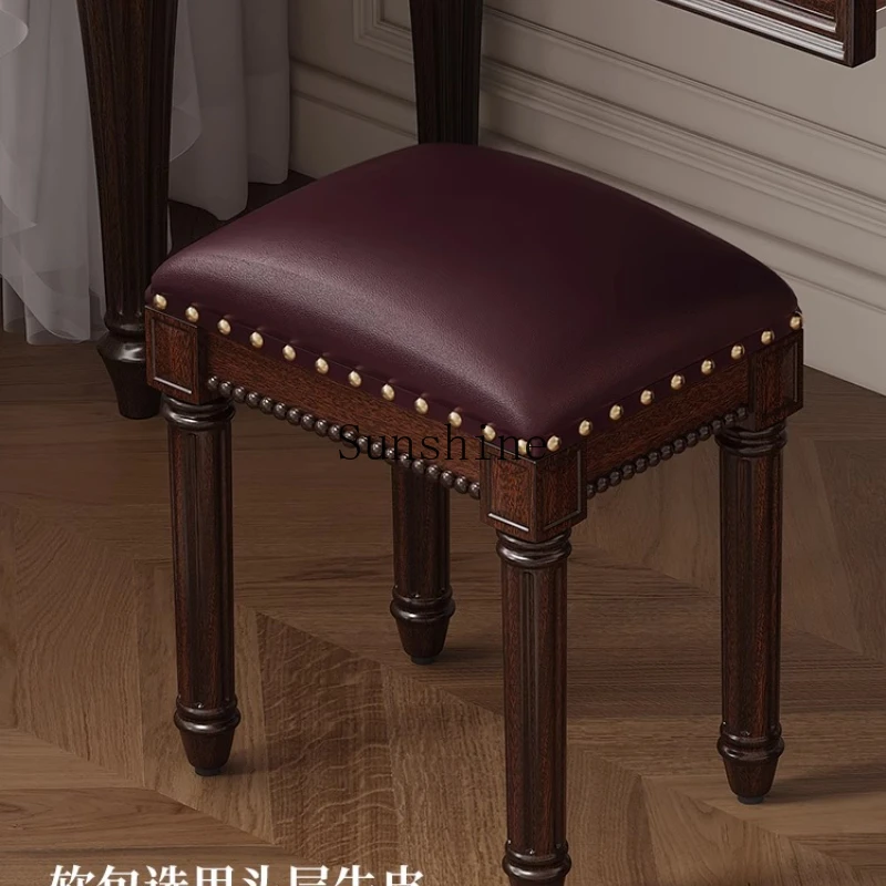 

American retro country dressing home full solid wood bedroom high-end stool