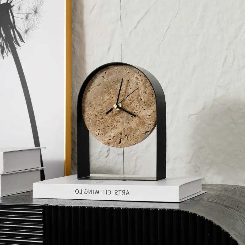 Luxurious Marble Desktop Clock Modern Model Room Study Bookcase Handicraft Ornament Table Desk Clock Watch Home Decorations