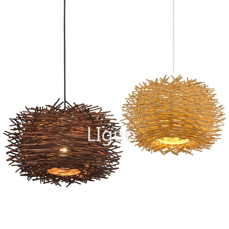 Modern Handmade Rattan Wicker Wood Bird Nest Chandelier For Living Room Hotel Restaurant Cafe Suspension Lighting Decor