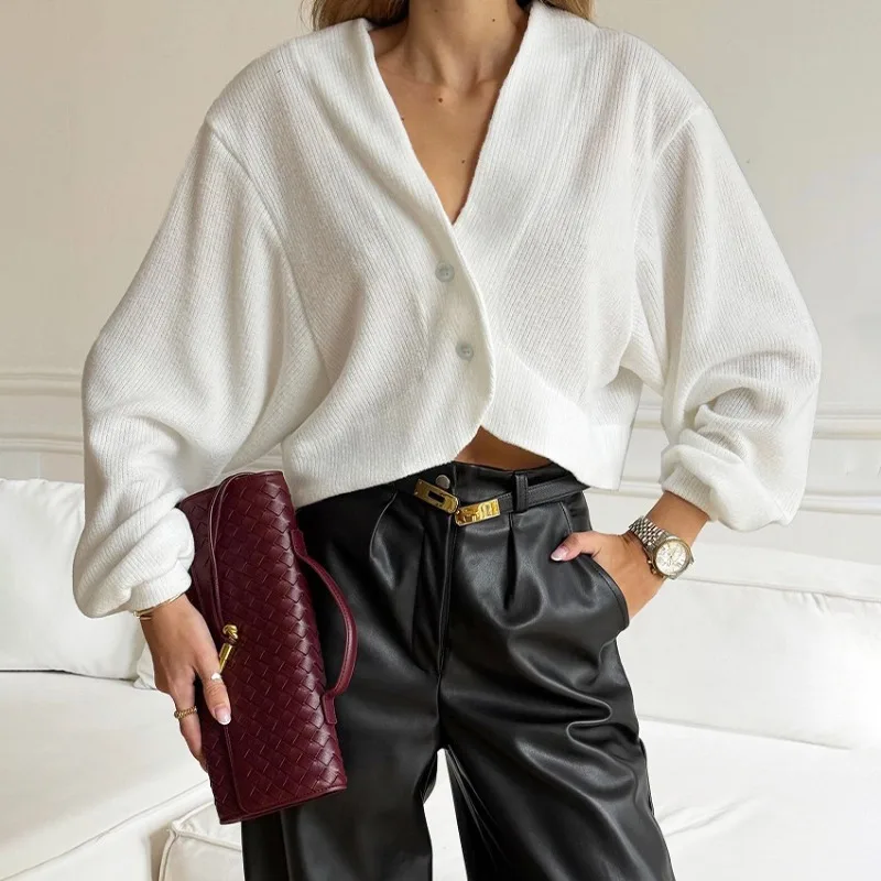 

Tuularose белый вязаный кардиган с v-образным вырезом, новый повседневный базовый свитер большого размера, модная весенне-осенняя элегантная женская верхняя одежда