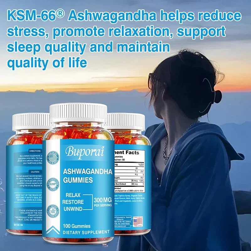 Ashwagandha Gummies - Relieve Stress, Enhance Memory, Focus, Promote Immune and Nervous System Health and Metabolism