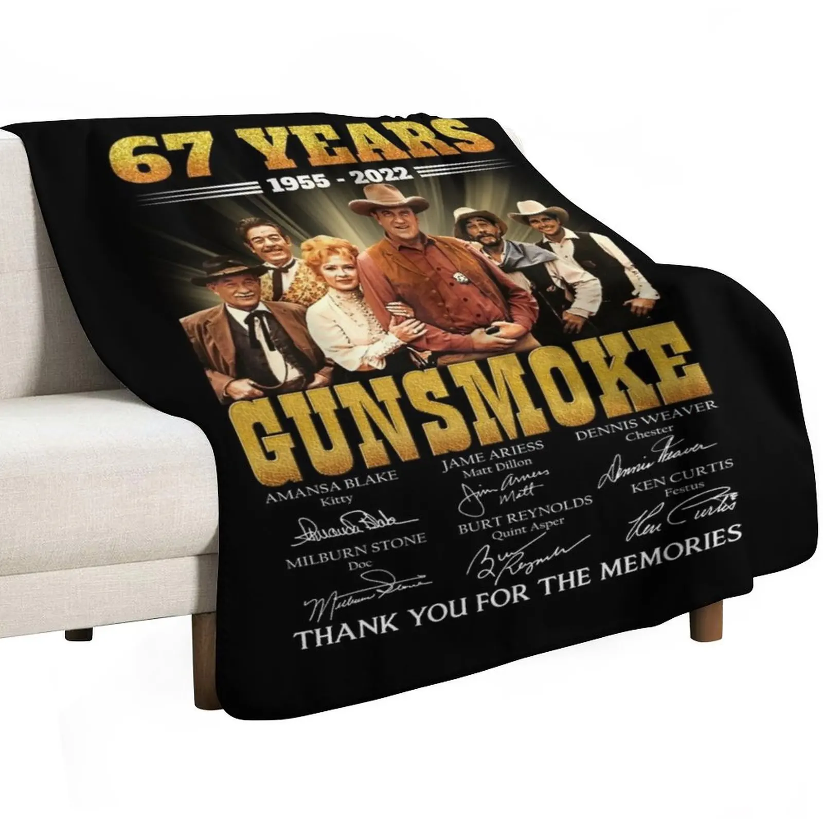 67 Years Gunsmoke Cast Signatures Thank You For Memories Throw Blanket Stuffeds Blankets For Sofas Loose Summer Blankets