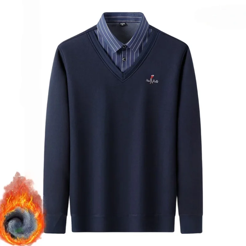 Zimowy ciepły komplet wakacyjny, dwuczęściowy, męski, pluszowy, gruby, z długim rękawem, modny, odporny na zimno, bluzki, streetwearowe koszule.