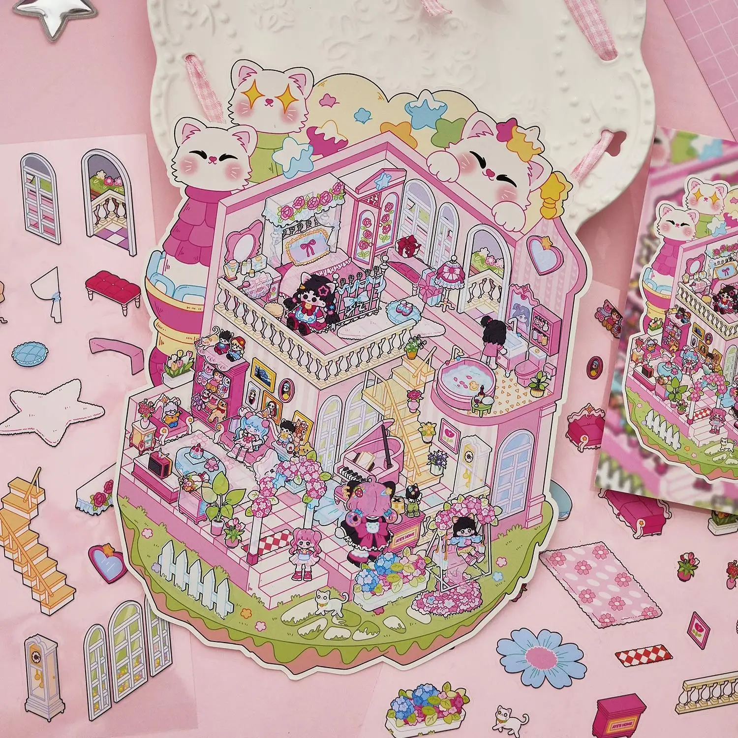 Трехмерные наклейки для ландшафтного дизайна, согревающие сердца, серия Xiaozhu, 2,5D стерео, сцена в кабине, справочник, сделай сам, декоративные наклейки из материала