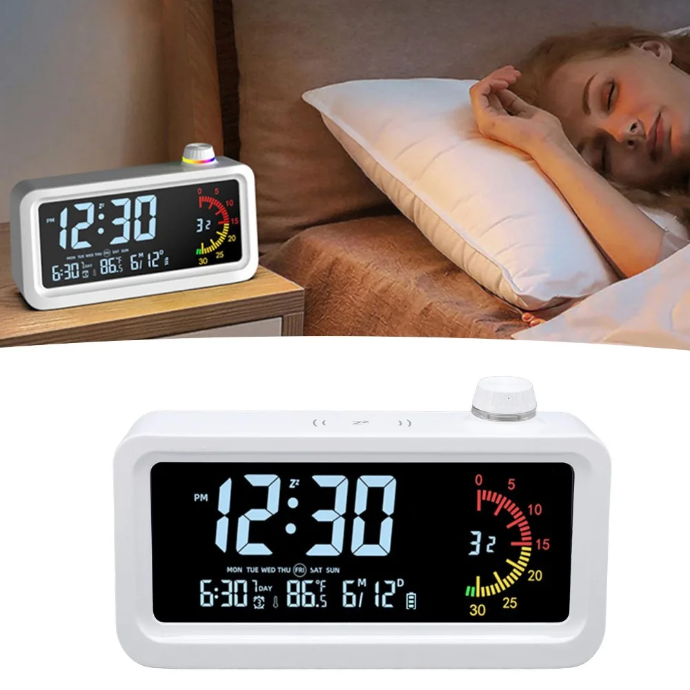 Multicolor Alarm Clock LCD Screen Week/Temperature Digital Visual Timer Type-C Charging Year Month Day Display Timer Alarm Clock