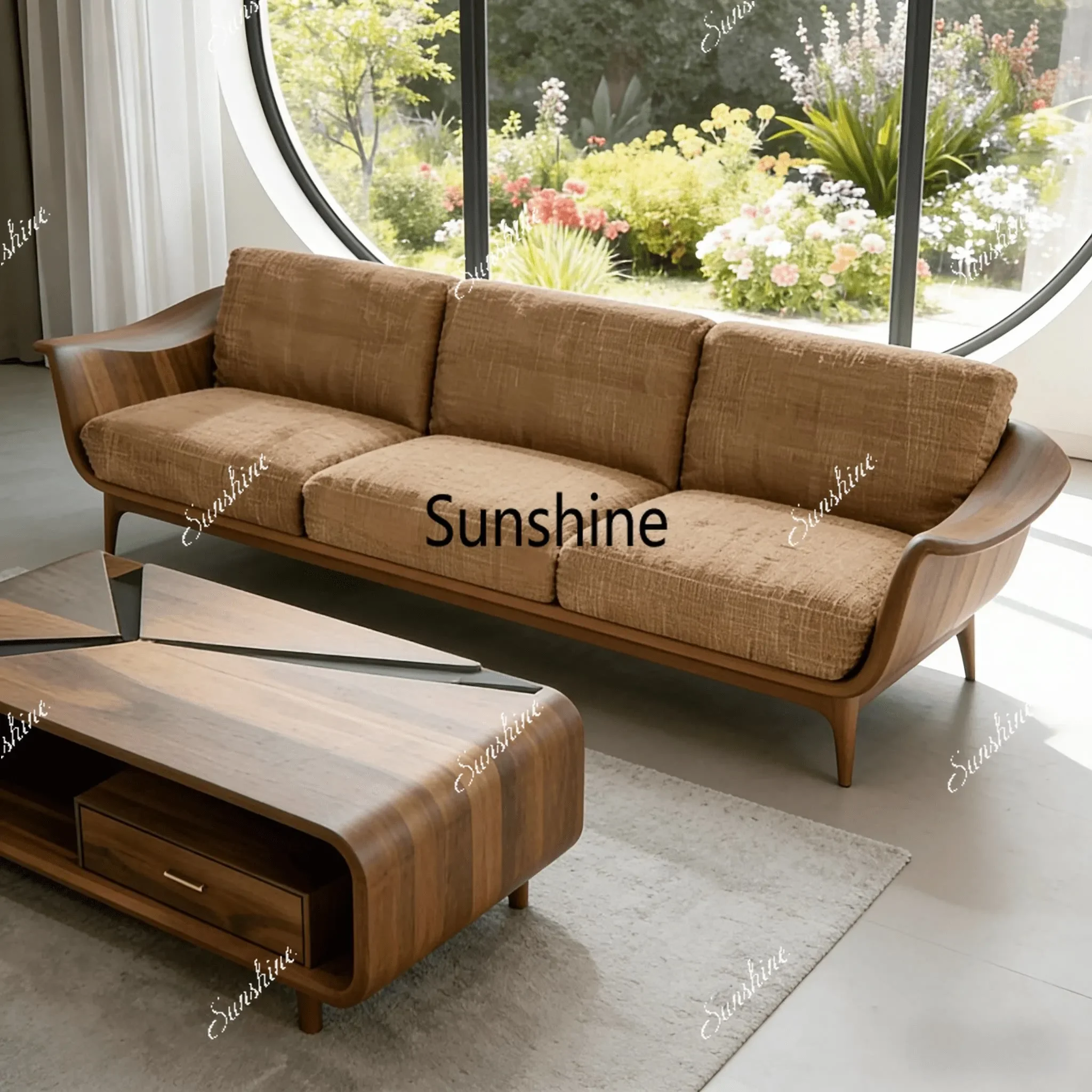 

New Chinese-style simple ash wood living room sofa combination