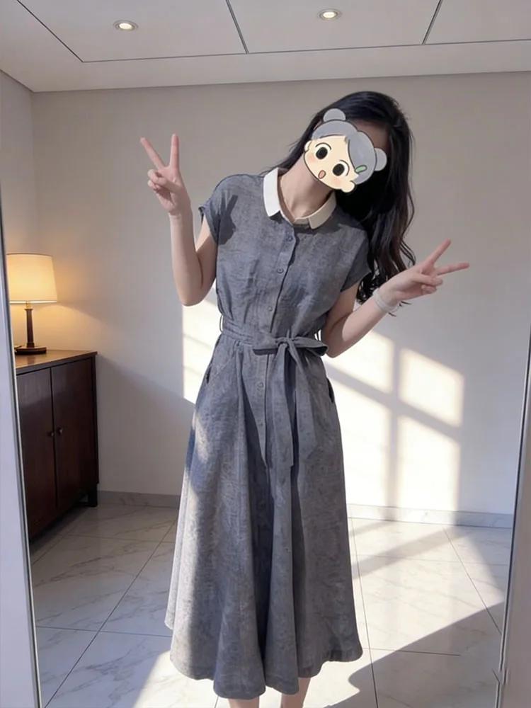 

Fashionable Versatile Women's Dress Summer 2026 Slimming Elegant Casual Style Polyester Fiber Short Sleeve A-Line Skirt