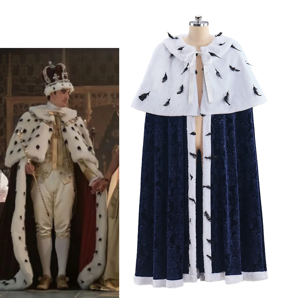 Capa de rey de la Reina Charlotte Story, capa azul oscuro para hombre, vestido de baile del siglo XVIII de KING GEORGE III, capa victoriana