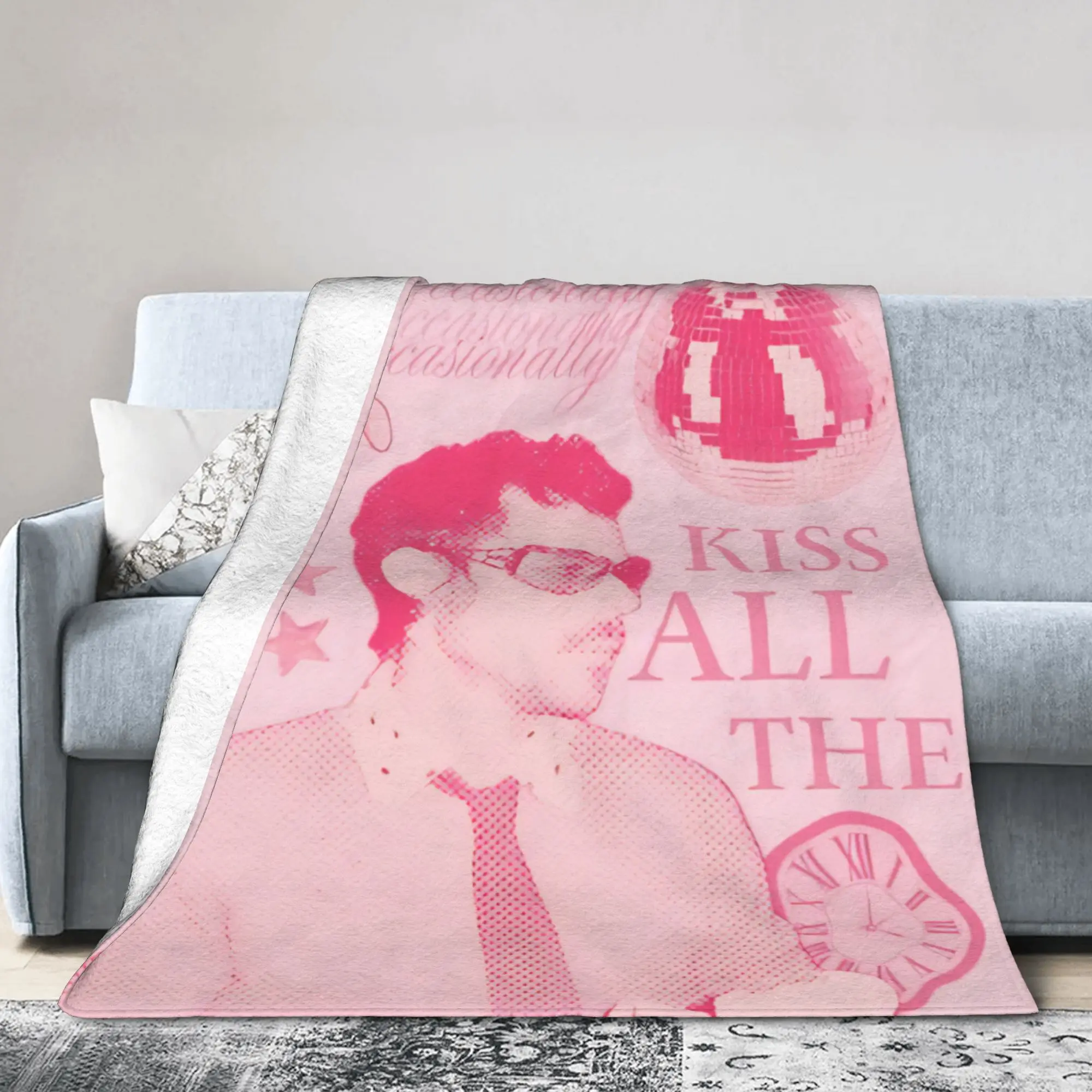 Kiss All The Time Knitted Blankets Harrys Music Styles Flannel Throw Blankets Summer Air Conditioning Personalised Bedspreads