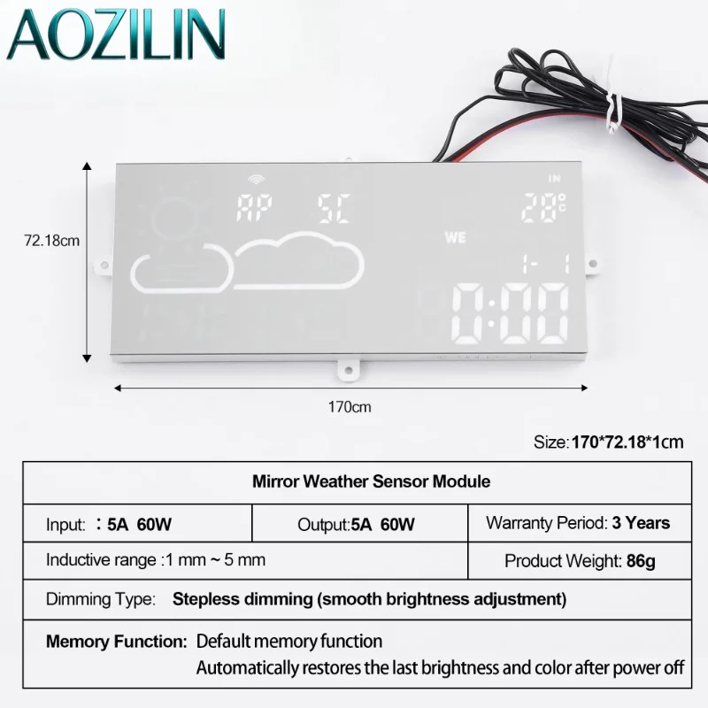 AOZILIN WiFi Touch Smart Mirror Switch Temp Humidity Weather Sensor Regulator For Bathroom Home Automation IOT