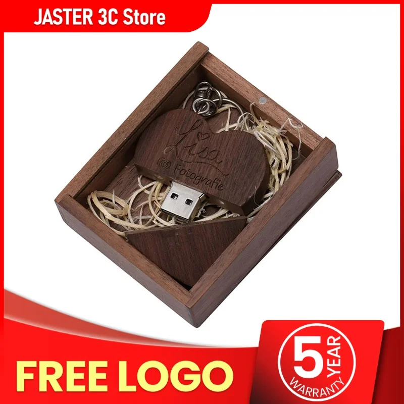 

JASTER деревянное сердце USB флэш-накопитель Memory Stick Pendrive 4 ГБ 16 ГБ 32 ГБ 64 ГБ логотип компании индивидуальный подарок для свадебной фотографии
