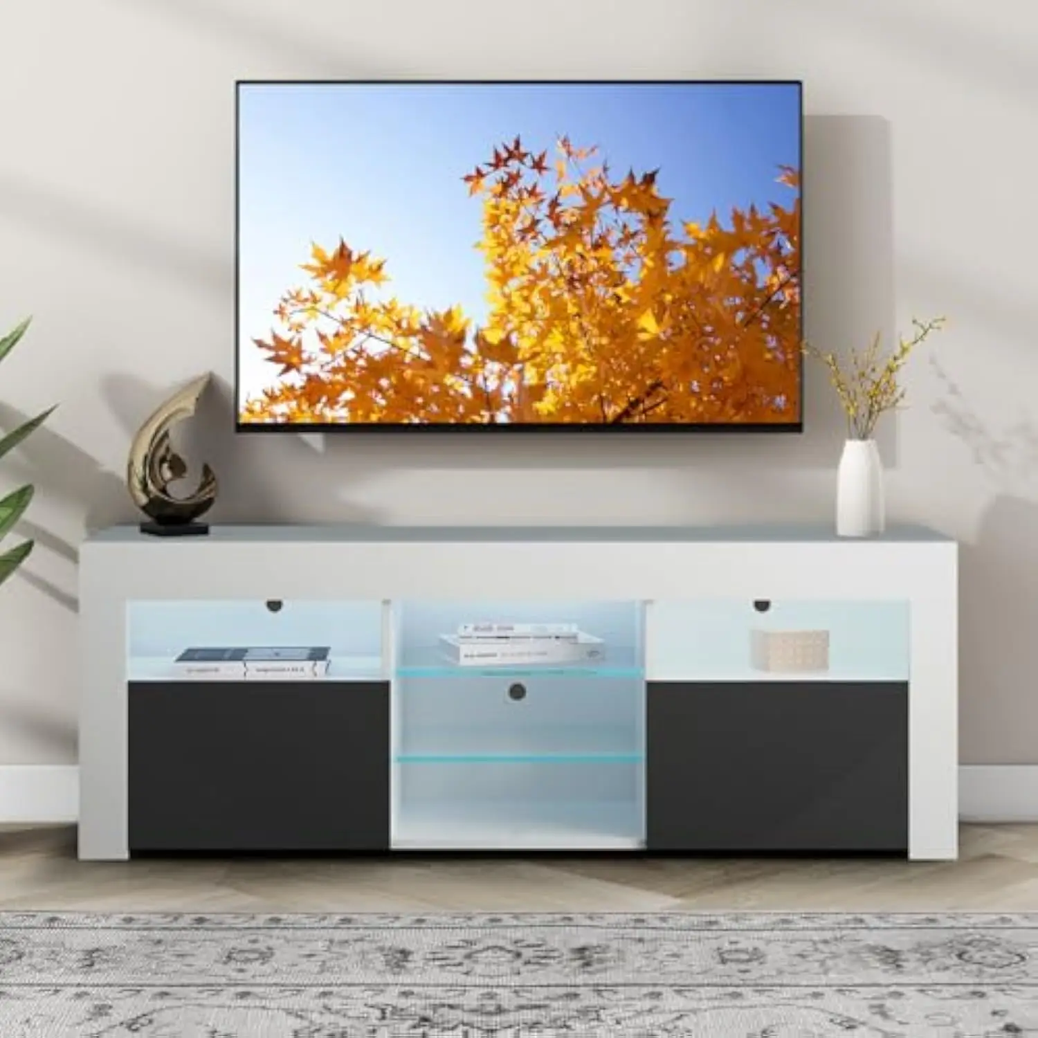Светодиодная подставка для телевизоров с диагональю до 65 дюймов, современный глянцевый развлекательный центр со стеклянной полкой, ТВ-консоль со светодиодной подсветкой для Li