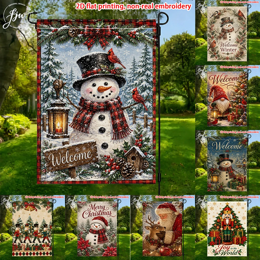 1pc Christmas Winter Welcome Garden Flags  Vintage Holiday Yard Flags for Outdoor Lawn Patio Decor