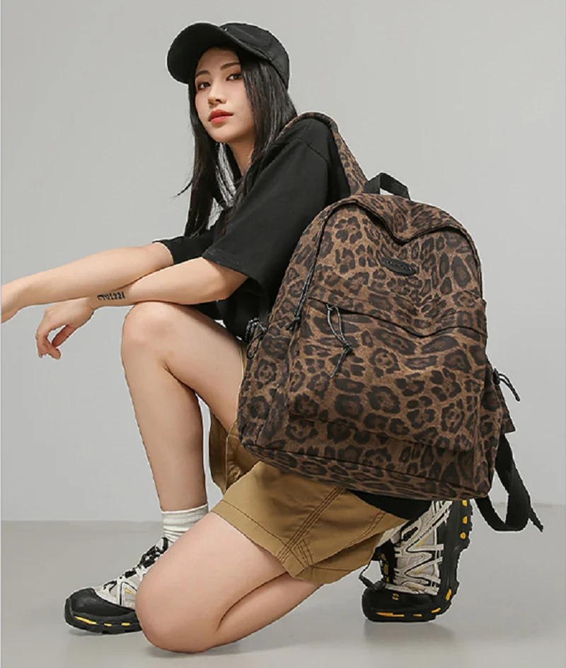 

New Men Women's Fashion Leopard Large Capacity Travel Backpacks Waterproof Nylon Shoulder Bags Student Notebook School Bag