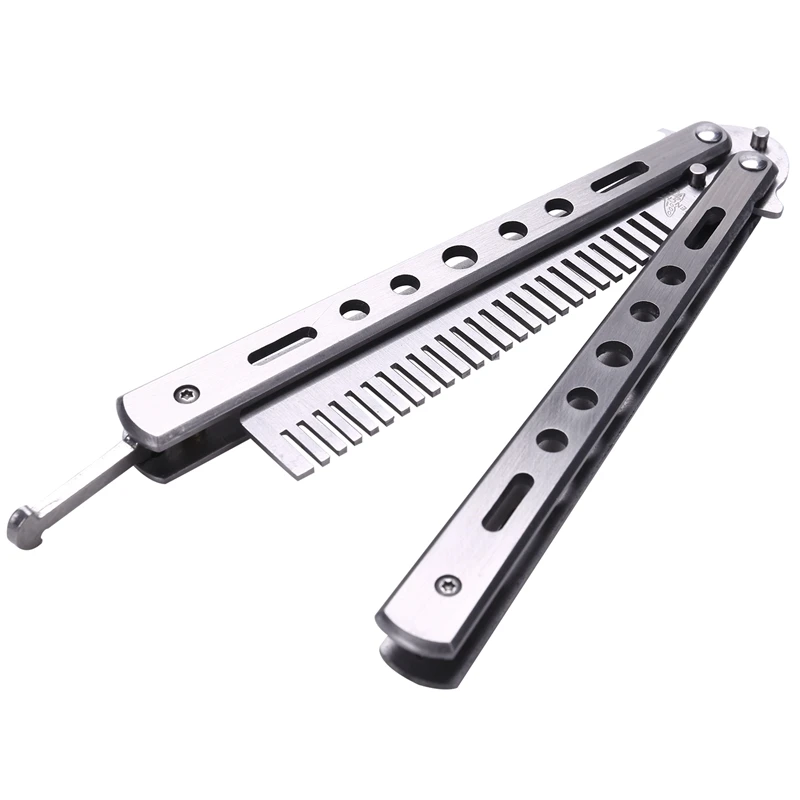 Peigne papillon pliable en acier inoxydable, brosse à barbe et à moustache, accessoire de coiffure