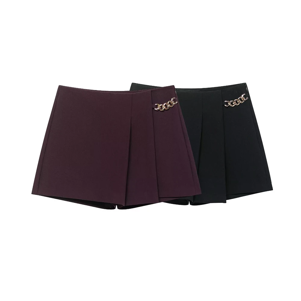 Asymmetrical Chain Short Skirts for Women Spring Autumn Fashion Mini Solid Color Skirt Shorts American Daily Commute Skirts