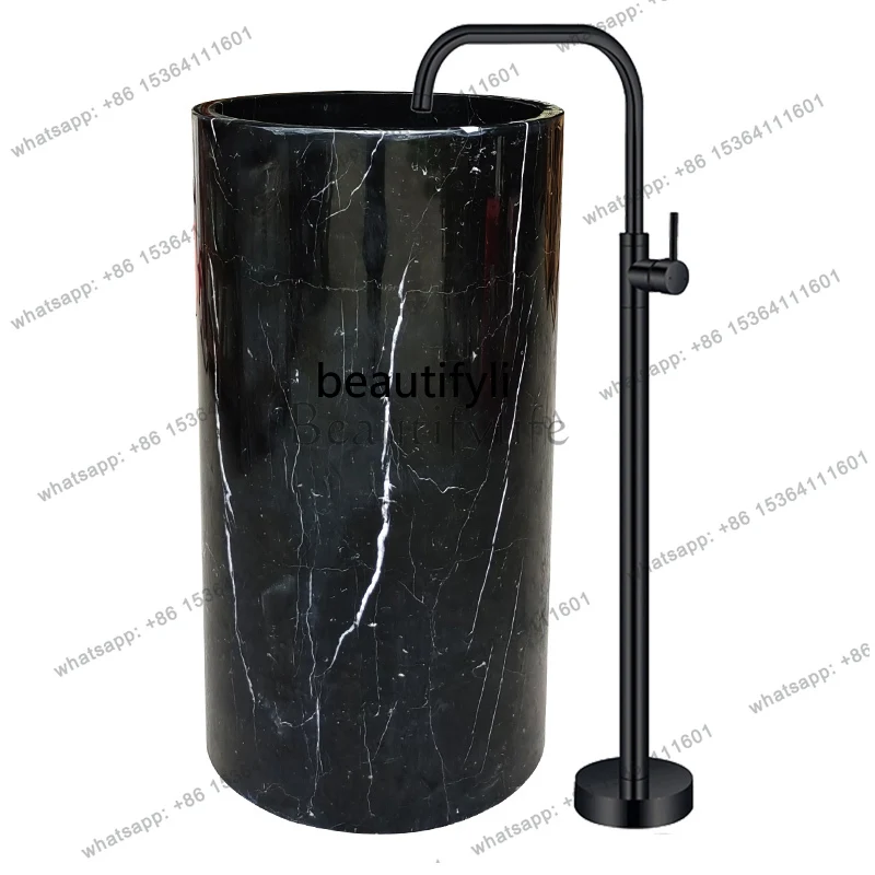 XX59Natural marble integrated floor-to-ceiling column basin circular art wash basin hotel column-type wash basin