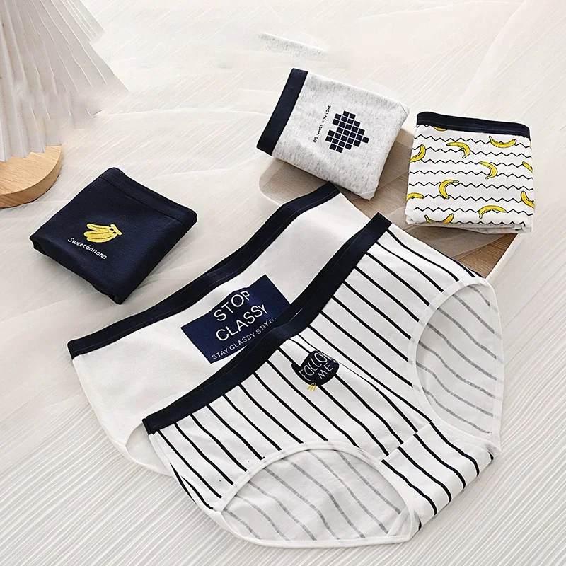 5-Piece Cartoon Printed Women's Comfortable Triangle Pants, Casual Sports Breathable Underwear, Women's Intimate Underwear