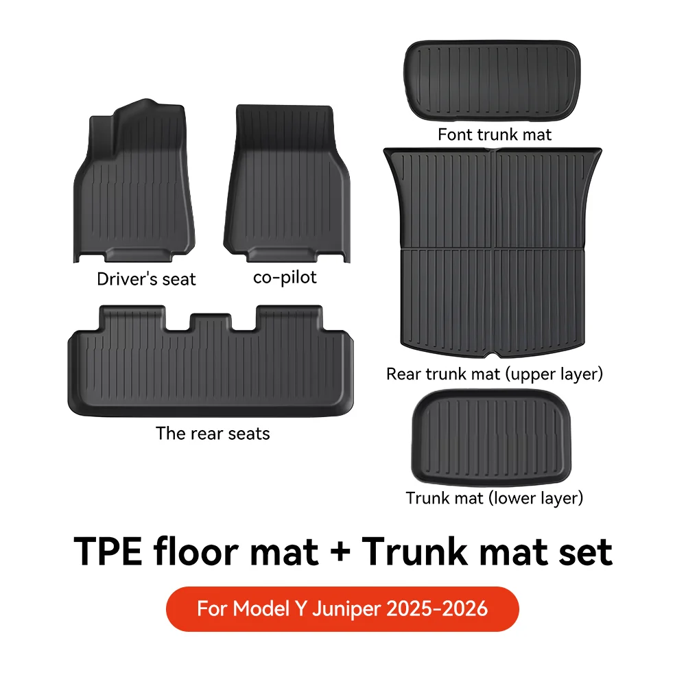 YZ Tesla vloermatten Model Y 2021-2026 Model 3 Highland kofferbakmat bagagemat TPE waterdicht antislip set vloermatten