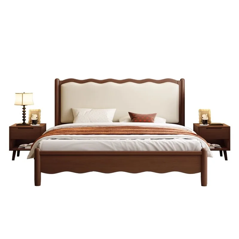 

Solid wood Nordic retro double bed 1.8m wave medium ancient wind French simple soft bag master bedroom bed