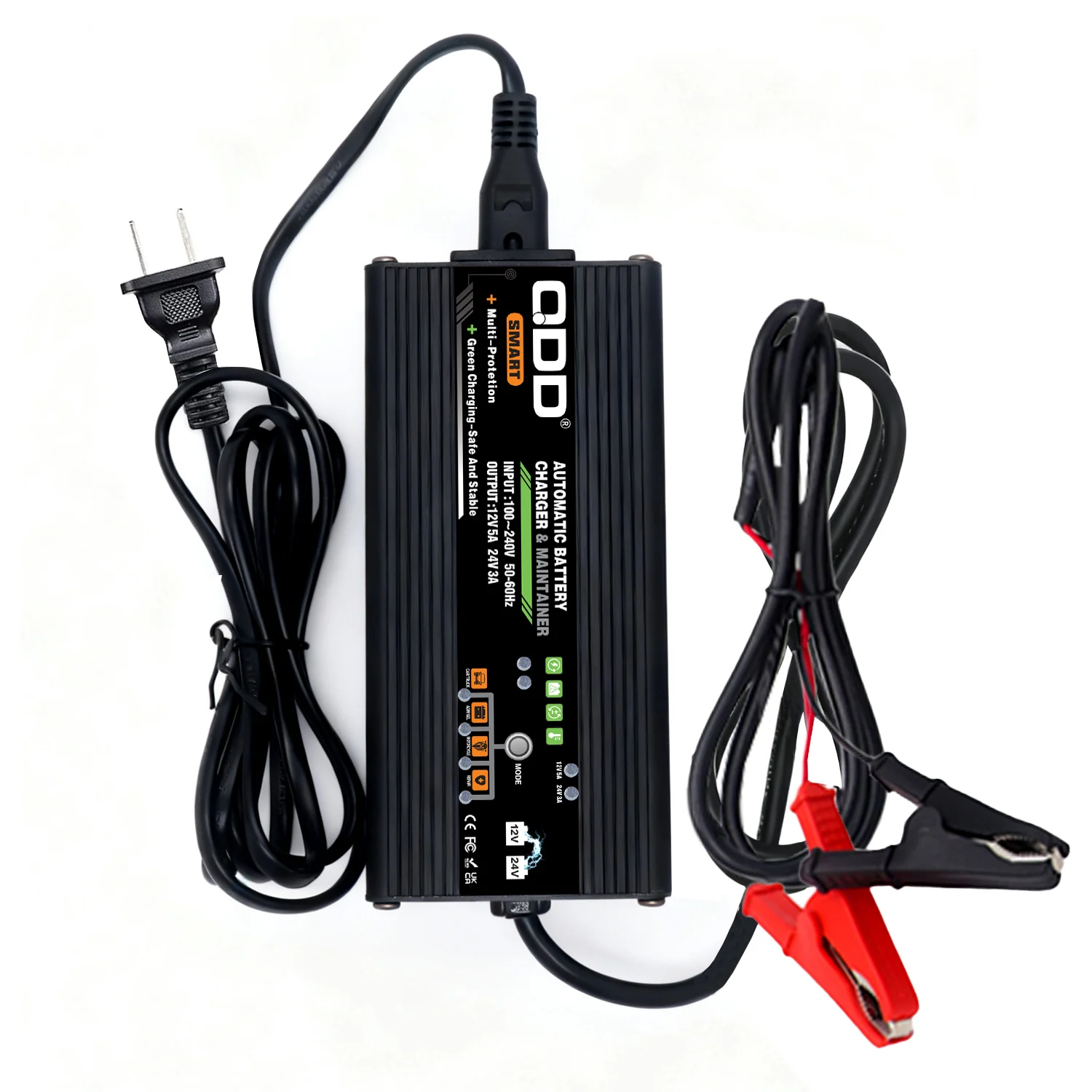 QDD 12V 5A /24V 3A Automotive Charger Battery Trickle Charger Float Charger with Alligator Clips Connector