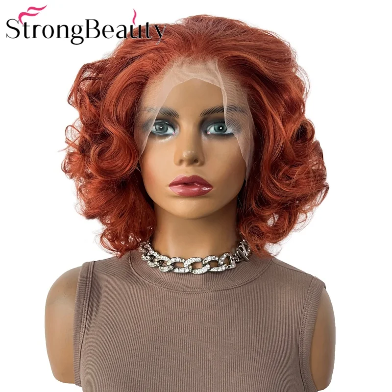 

StrongBeauty Curly Lace Front Wig Orange-Red Synthetic Women Hair