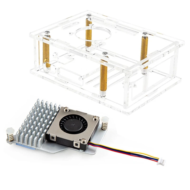 For Raspberry Pi 5 Acrylic Case+Heat Sink With Cooling Fan Transparent Shell Protective Case Replacement Parts For Pi 5