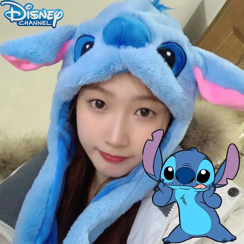 

Disney Anime Stitch Plush Hat Cartoon Pressing Moving Ears Hat Girl Photography Cute Glow Decorative Props Children's Toy Gifts