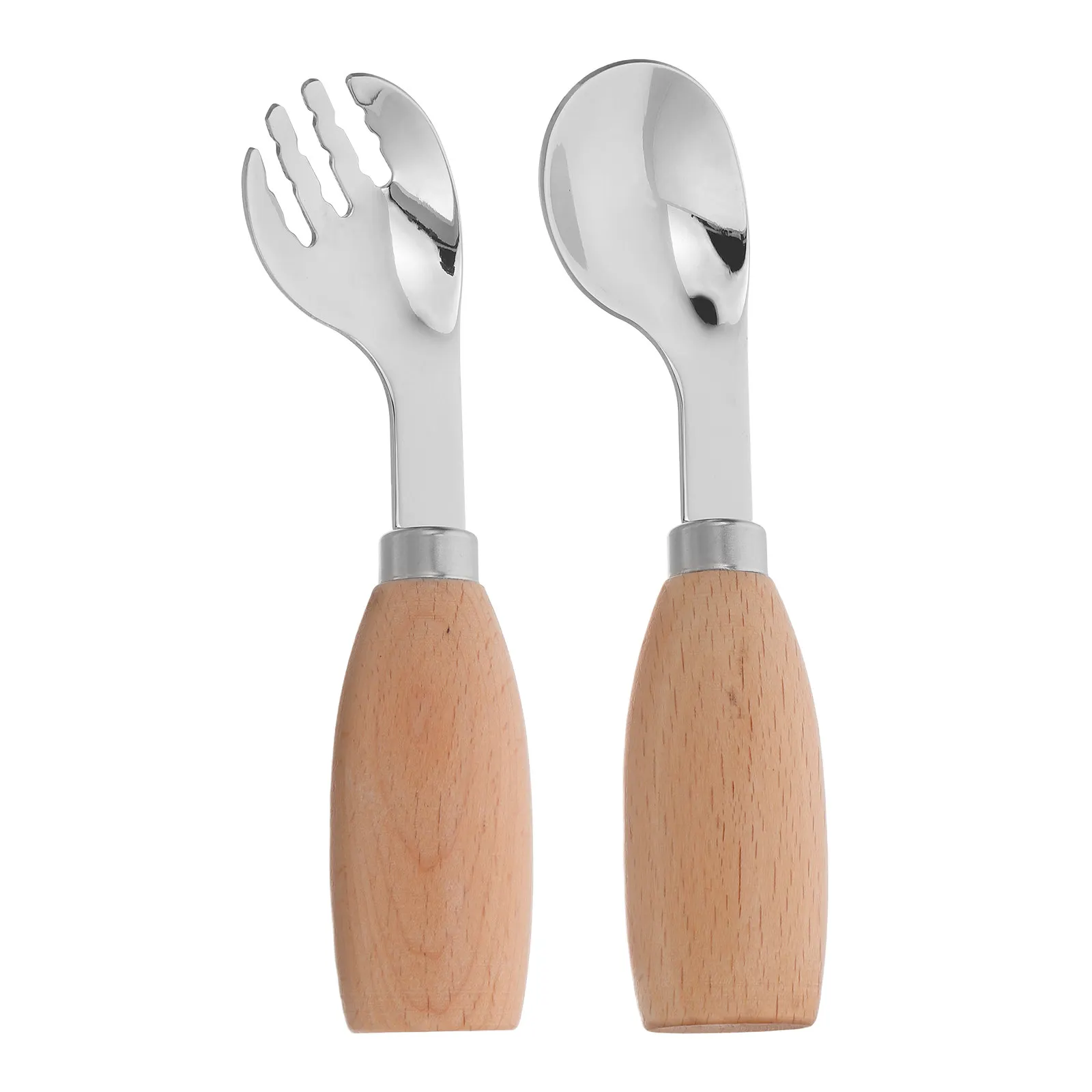 

1Set Baby Bent Handle Feeding Spoons and Forks Stainless Steel Toddler Utensils Ergonomic Easy Grip Smooth Edges Dishwasher Safe