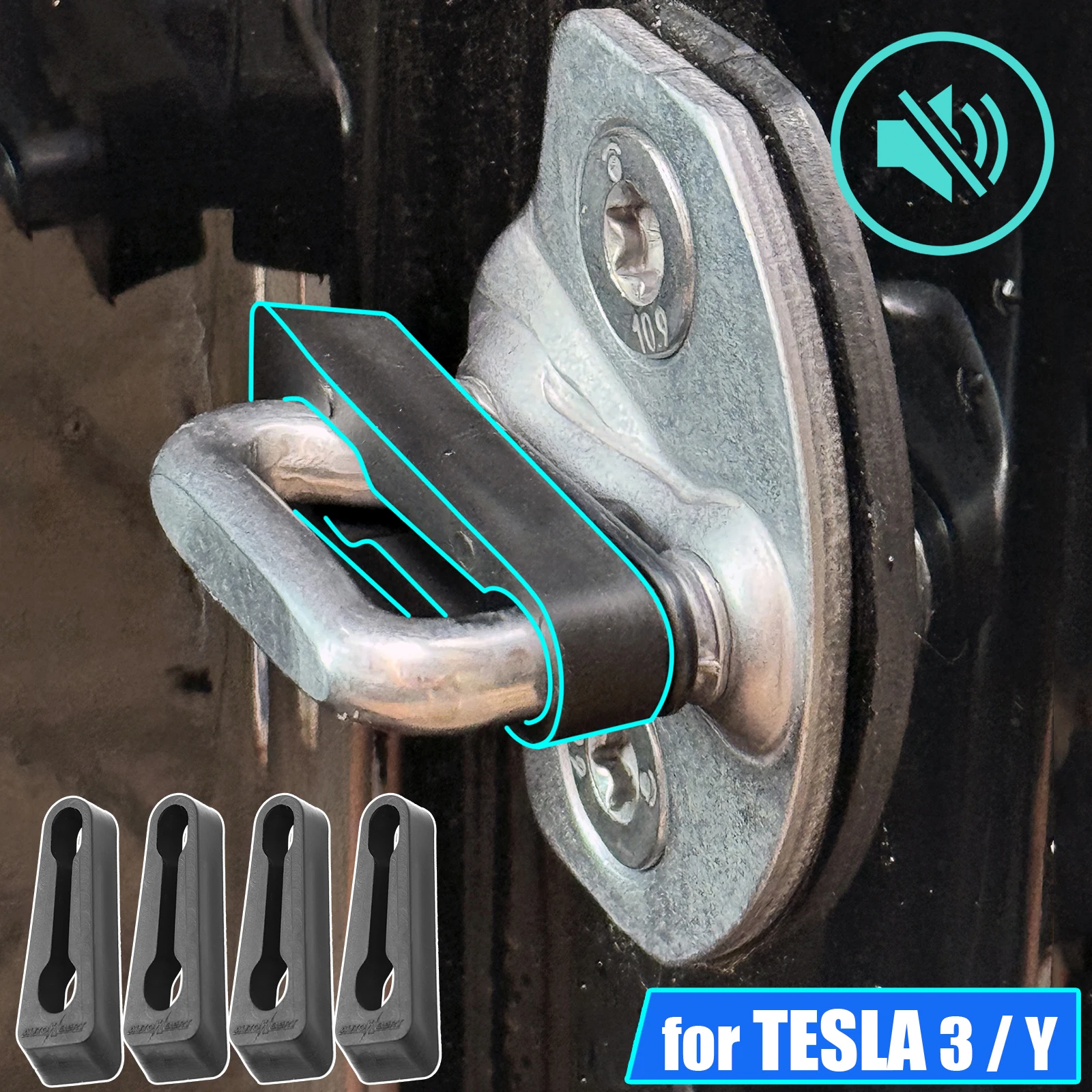 Door Lock Buffer Damper For Tesla Model 3 Y 2019-2024 Soundproof Insulation Quiet Deaf Creaking Noise Gap Seal Stopper Deadener