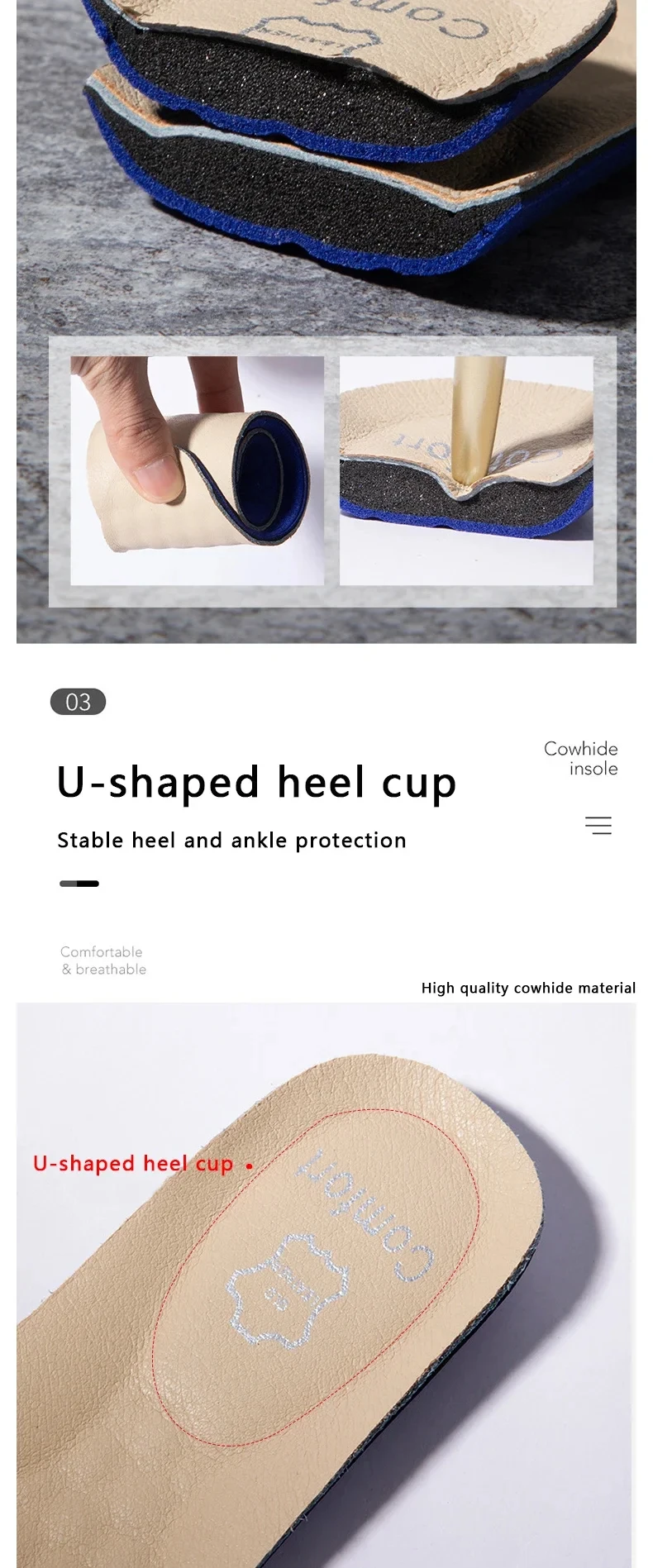 Atmungsaktive Leder-Einlegesohlen mit Fußgewölbestütze, orthopädische Einlegesohlen, stoßdämpfende Sohlen, Herren-Sneaker, Leder-Schuh-Einlegesohlen, 2 Stück/4 Stück. – Detail 7