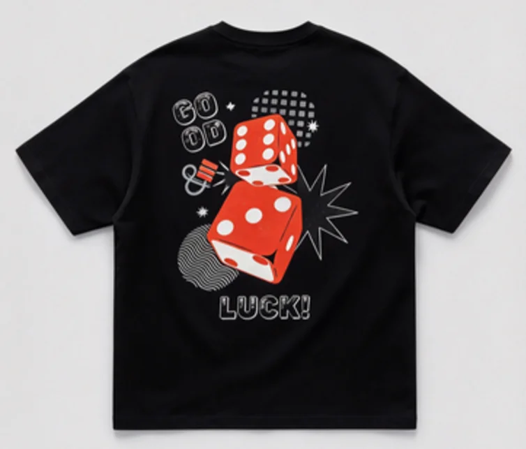2026 Good Luck Dice Graphic T Shirt Retro Orange Dice Slogan Back Print Loose Crew Neck Casual Short Sleeve Tee
