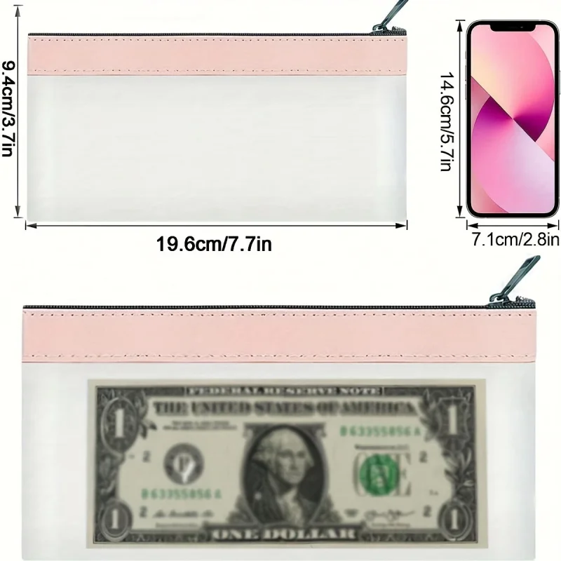 6 Pcs Transparent Zipper Money Pouches - 20.83x10.41cm Multi-Purpose Cash Envelopes for Daily Office and Personal Use