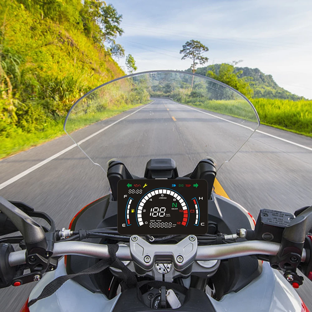 Speedometer Digital Sepeda Motor Layar LCD Speedometer Sepeda Motor Digital LED Tachometer Sepeda Motor Dapat Disesuaikan RPM