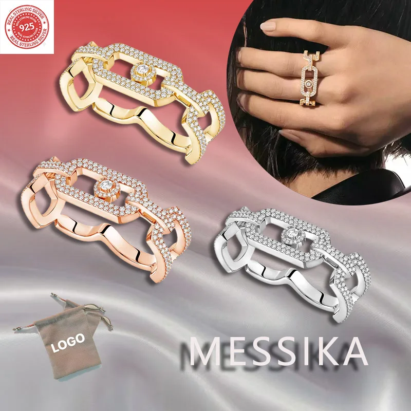 Pure silver s925 fashionable messik trendy French charm ring SO MOVE double finger ring layered wear