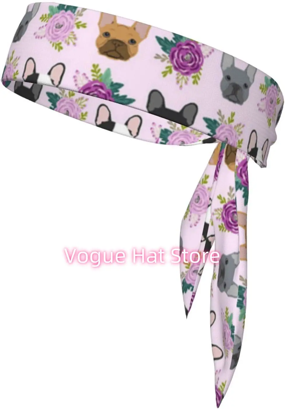 

French Bulldog Dog Floral Flower Floral Athletic Sweatbands, Non-Slip Moisture Wicking Sports Head Tie for Men Women